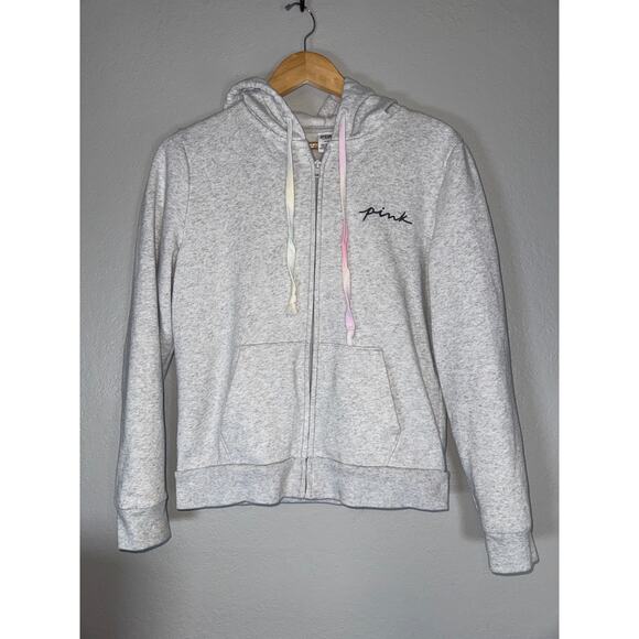 Victoria Secret Love Pink Gray Pastel Full Zip Hoodie Sweatshirt Womens Medium - Picture 3 of 8